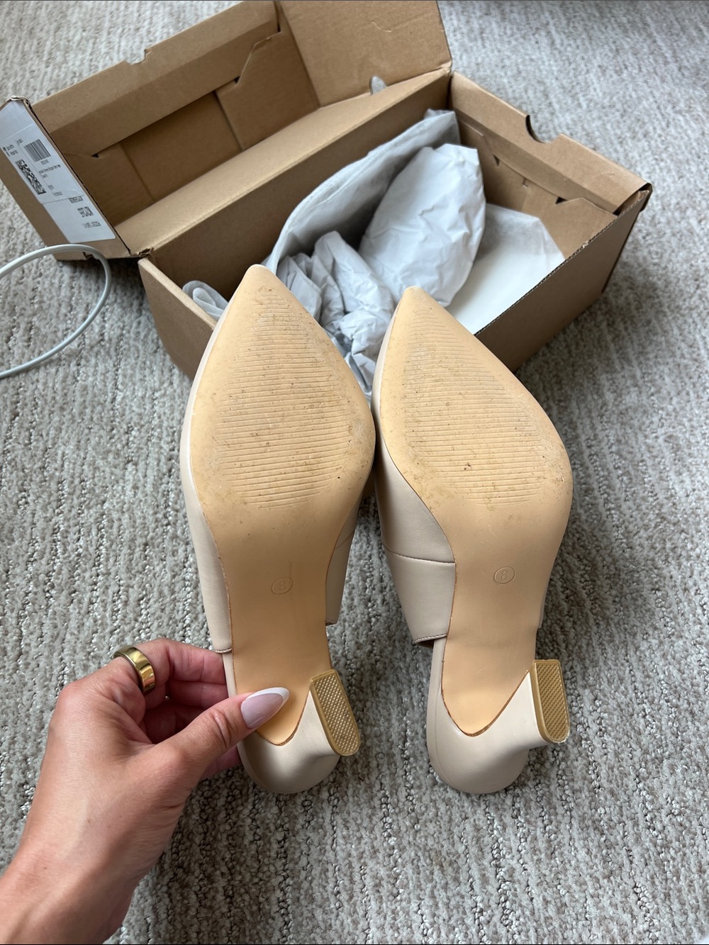 Slingback Pointed-Toe Kitten Heels in Nude - Picture 5 of 9